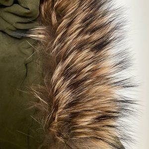 Tej 80s Jones New York down coat, parka jacket, real raccoon for hood.